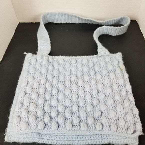 Handmade Light Blue Crochet Shoulder Bag - Picture 1 of 7